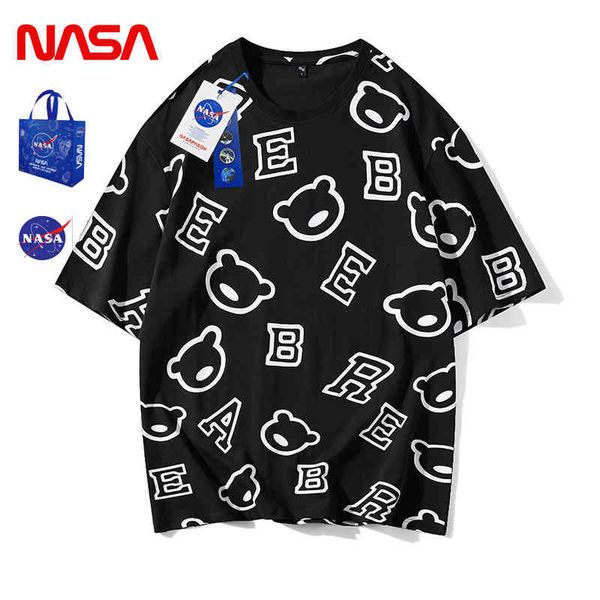 nasa co branded bear short sleeve t-shirt s-4xl summer national tide ins couple loose top, White;black
nasa co branded bear short sleeve t-shirt s-4xl summer national tide ins couple loose top, White;black