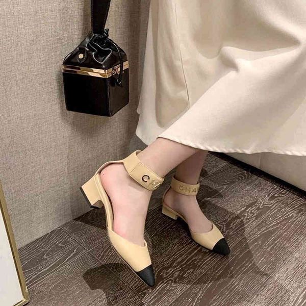 sandals women's summer middle heel thick fairy leather roman shoes, Black