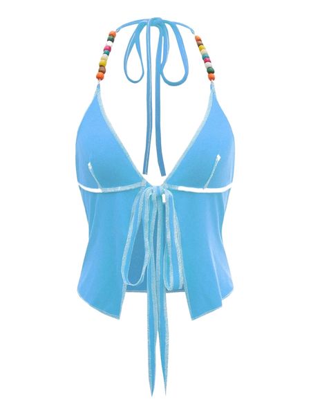 plus bead decor stitching asymmetrical hem tie backless halter g7ad#, Black
plus bead decor stitching asymmetrical hem tie backless halter g7ad#, Black