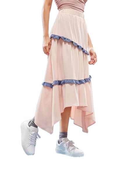 x melani contrast ruffle trim hanky hem skirt 18lr#, Black
x melani contrast ruffle trim hanky hem skirt 18lr#, Black