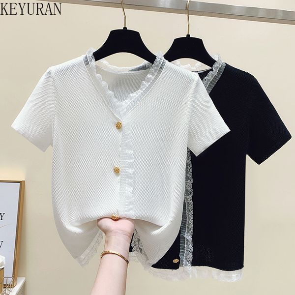 2022 summer cropped knit cardigan women single breasted black white short sleeve loose lace v-neck caridgan female jacket, White;black
2022 summer cropped knit cardigan women single breasted black white short sleeve loose lace v-neck caridgan female jacket, White;black