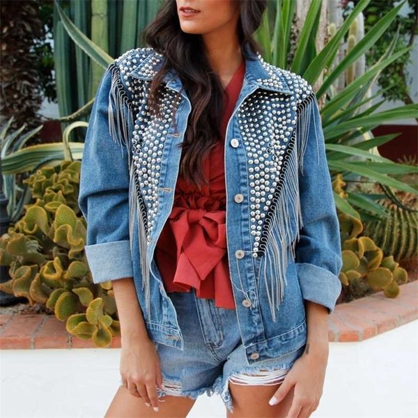 boho inspired blue denim jacket with fringes long sleeve loose casual denim jacket for women autumn winter jacket women outwear, Black;brown 
boho inspired blue denim jacket with fringes long sleeve loose casual denim jacket for women autumn winter jacket women outwear, Black;brown
