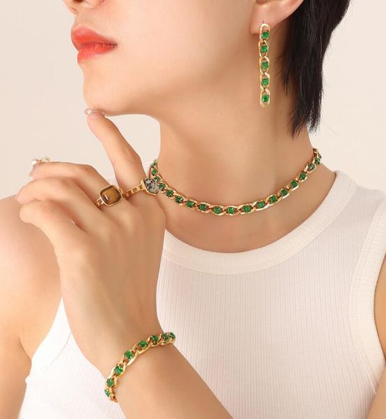 14k gold plated chains rainbow zircon accessories with rhinestone necklace bracelet exquisite earring set, Silver
14k gold plated chains rainbow zircon accessories with rhinestone necklace bracelet exquisite earring set, Silver