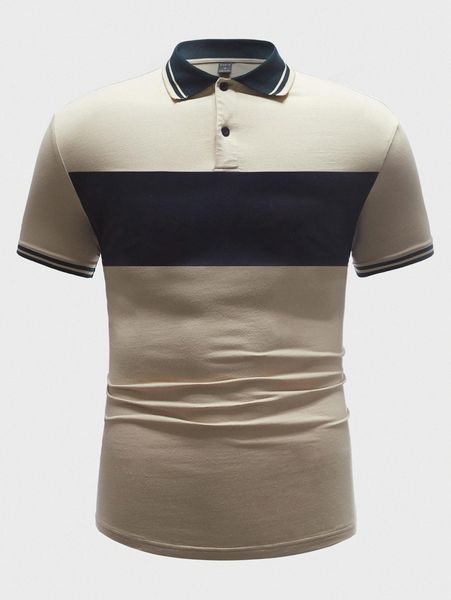 men striped print button front polo shirt 47n2#, White;black
men striped print button front polo shirt 47n2#, White;black