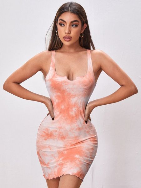 notch neck tie dye dress 45xd#, Black;gray