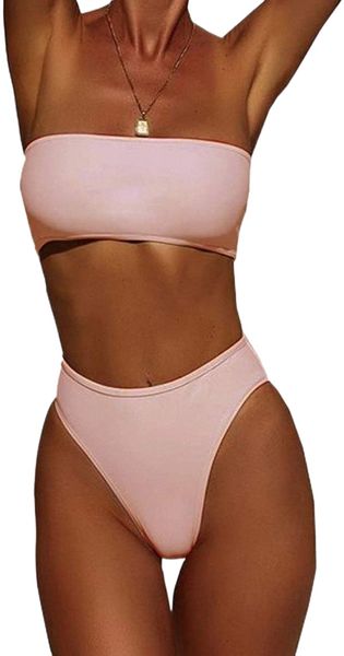 women's strapless bandeau high waisted bikini swimsuits lace up 2 pieces bathing suit swimwear q1lq#, White;black
women's strapless bandeau high waisted bikini swimsuits lace up 2 pieces bathing suit swimwear q1lq#, White;black