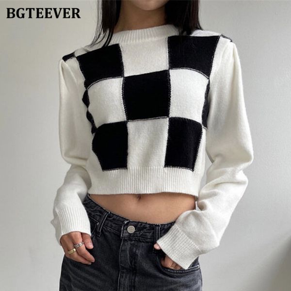 stylish chic patchwork plaid women sweaters 2021 autumn winter long sleeve loose short female knitted pullovers, White;black
stylish chic patchwork plaid women sweaters 2021 autumn winter long sleeve loose short female knitted pullovers, White;black