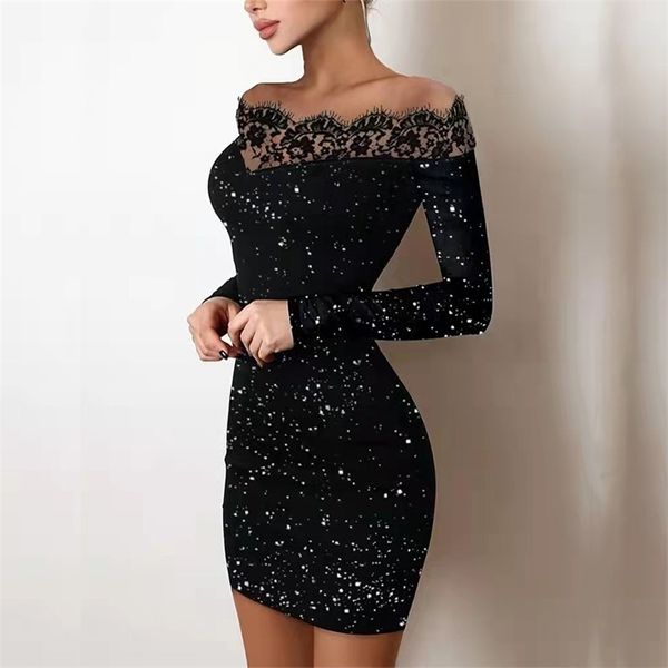 spring off shoulder splicing lace dress slim-fit bright silk bag hip black dress fashion elegant women mini party dress 220317, Black;gray
spring off shoulder splicing lace dress slim-fit bright silk bag hip black dress fashion elegant women mini party dress 220317, Black;gray