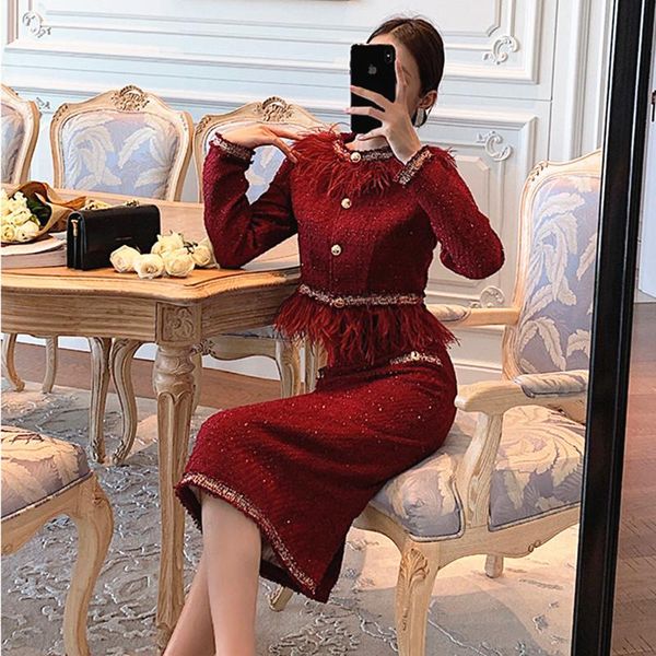 two piece dress autumn women's tweed skirt suit office ladies short tassel coat and clothing set ns321, White
two piece dress autumn women's tweed skirt suit office ladies short tassel coat and clothing set ns321, White