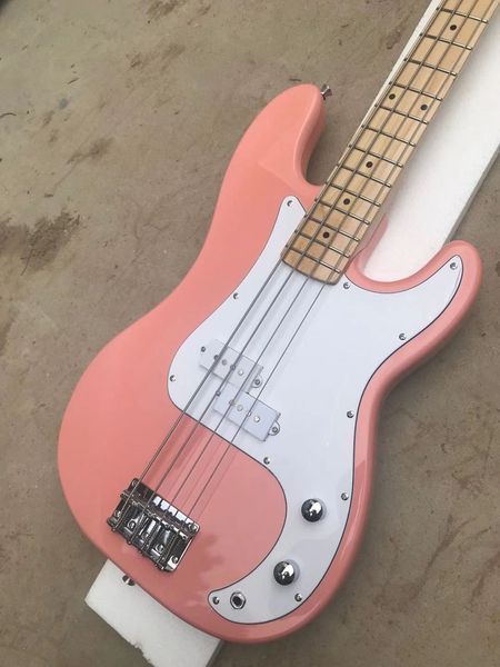 delivery 4 string p bass guitar pink body white pickpocket maple neck customizable