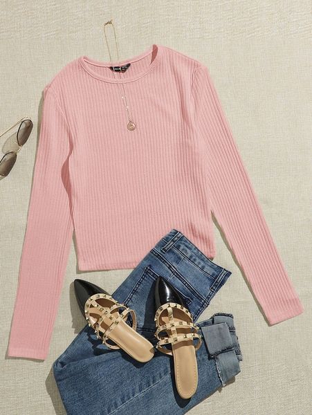 solid rib-knit crop tee b5ml#, White
