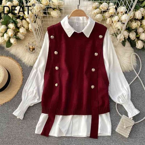 deat spring arrivals solid color long sleeve lapel collar single breasted shirt with knitted vest two piece set mz217 210709, White
deat spring arrivals solid color long sleeve lapel collar single breasted shirt with knitted vest two piece set mz217 210709, White