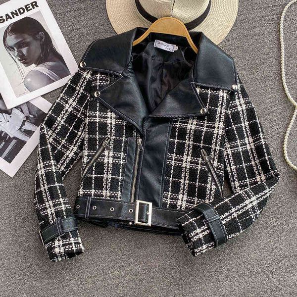 plaid short jacket women's autumn and winter new style woolen material stitching pu all-match jacket motorcycle clothing l220728, Black
plaid short jacket women's autumn and winter new style woolen material stitching pu all-match jacket motorcycle clothing l220728, Black