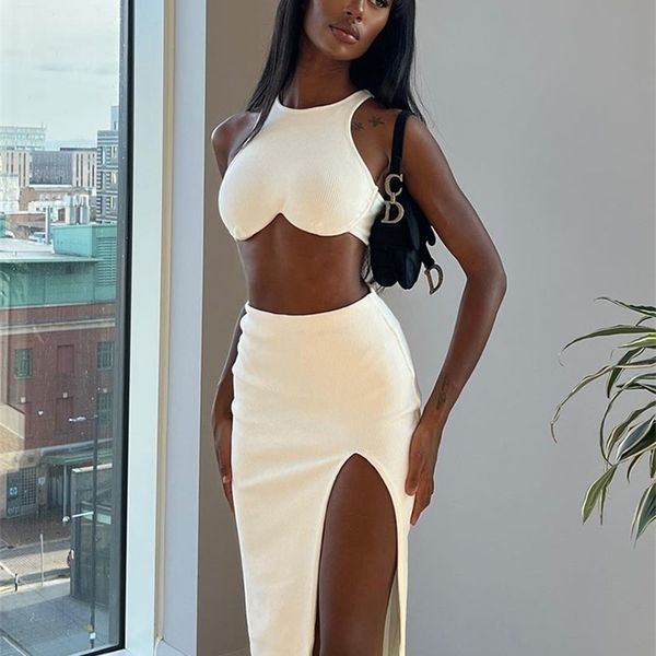 iamsure clubwear slim dress set women holiday basic solid 2 piece sets sleeveless crop high waist split maxi skirts 220712, White
iamsure clubwear slim dress set women holiday basic solid 2 piece sets sleeveless crop high waist split maxi skirts 220712, White