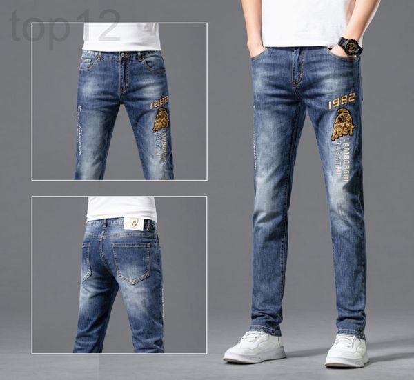men's jeans designer trendy jeans men's spring and summer thin slim fit small feet elastic leisure trend embroidered korean pants, Blue
men's jeans designer trendy jeans men's spring and summer thin slim fit small feet elastic leisure trend embroidered korean pants, Blue