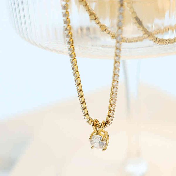 2022 spring luxury cubic zircon cz round diamond tennis chain pendant stainls steel necklace 18k gold plated, Silver
2022 spring luxury cubic zircon cz round diamond tennis chain pendant stainls steel necklace 18k gold plated, Silver