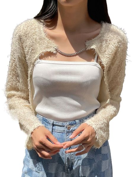 dazy 1pc chain detail fuzzy 44qf#, White 
dazy 1pc chain detail fuzzy 44qf#, White
