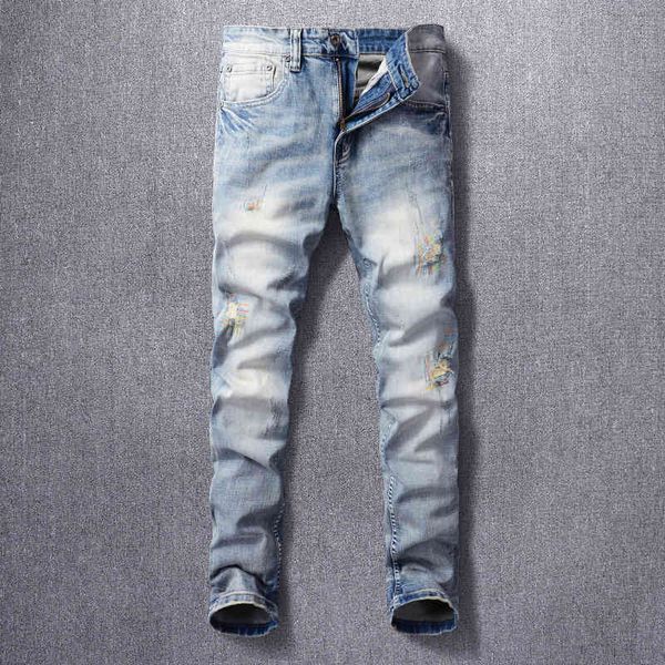 men's jeans high street fashion men's jeans light blue washed holes embroidered micro elastic slim fit wltr
men's jeans high street fashion men's jeans light blue washed holes embroidered micro elastic slim fit wltr