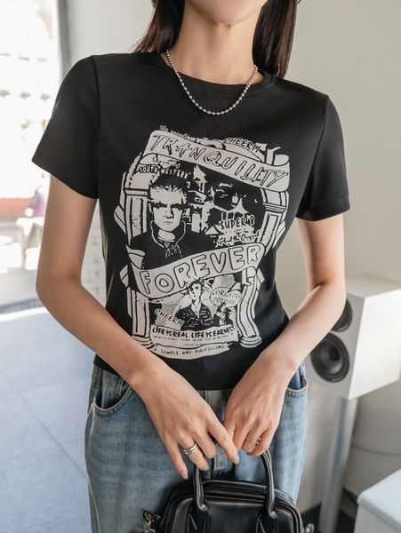 dazy figure & slogan graphic tee l7dt#, White
dazy figure & slogan graphic tee l7dt#, White