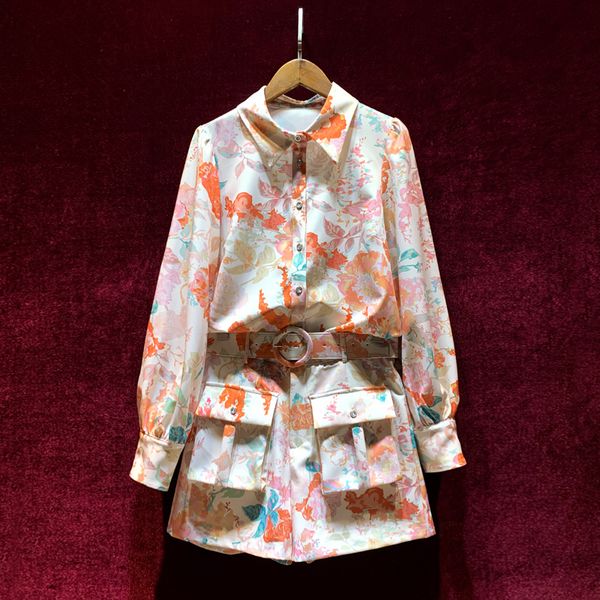 european and american women's wear spring 2022 new printed shirt long sleeves and lapels big pocket belt shorts fashion suits, White
european and american women's wear spring 2022 new printed shirt long sleeves and lapels big pocket belt shorts fashion suits, White