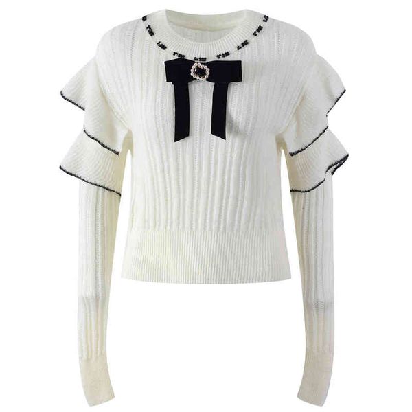 women's knits tees french autumn and winter round neck nail bead bow ruffle long sleeve age reducing wool sweater women qrte, White
women's knits tees french autumn and winter round neck nail bead bow ruffle long sleeve age reducing wool sweater women qrte, White