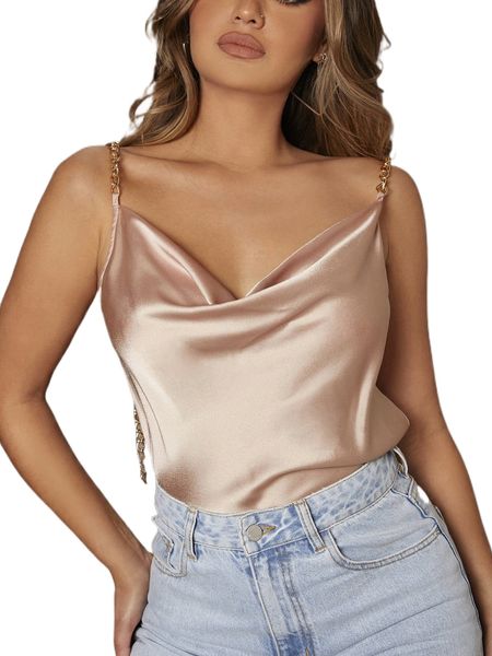 sxy cowl neck chain detail satin cami a4qs#, White
sxy cowl neck chain detail satin cami a4qs#, White