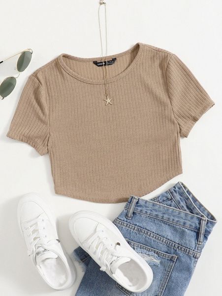 solid rib-knit tee g1e1#, White