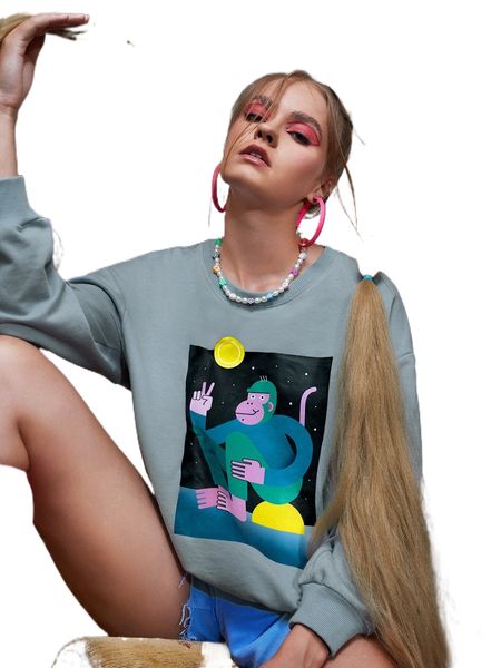 x alexandra turban graphic print drop shoulder sweatshirt m3cf#, Black 
x alexandra turban graphic print drop shoulder sweatshirt m3cf#, Black