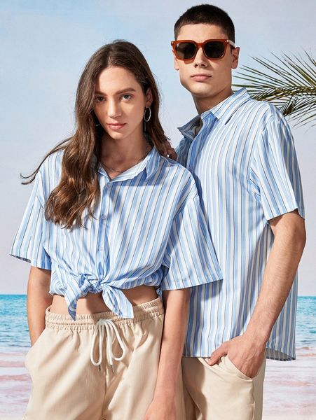 1pc striped print button up shirt m42h#, White;black
1pc striped print button up shirt m42h#, White;black