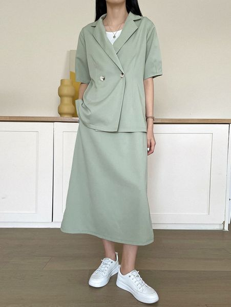 dazy lapel neck double button coat & split hem skirt s9rl#, White
dazy lapel neck double button coat & split hem skirt s9rl#, White