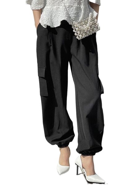 dazy solid flap pockets side cargo pants i5er#, Black;white
dazy solid flap pockets side cargo pants i5er#, Black;white