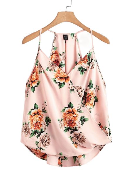 plus floral print high low cami z0vm#, Black