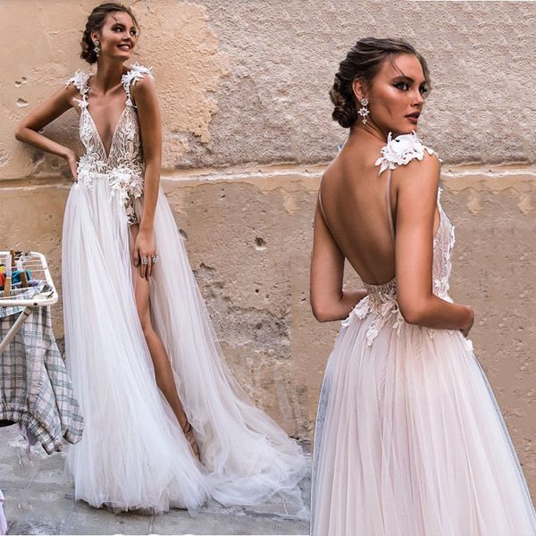 beach boho wedding dress deep v neck backless a line bridal gowns lace appliques tulle wedding dresses side high split robe de mariee, White
beach boho wedding dress deep v neck backless a line bridal gowns lace appliques tulle wedding dresses side high split robe de mariee, White