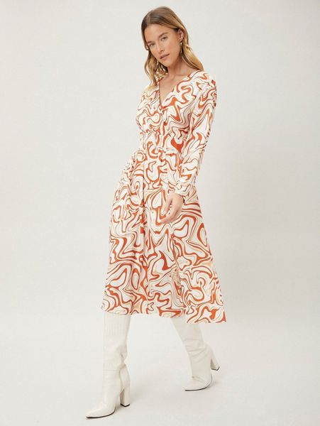 motf premium marble print flowy dress q5dx#, Black;gray