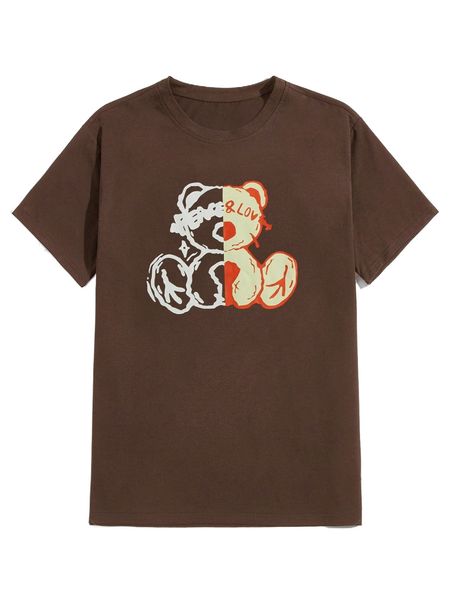 romwe guys bear slogan graphic tee o8l0#, White;black