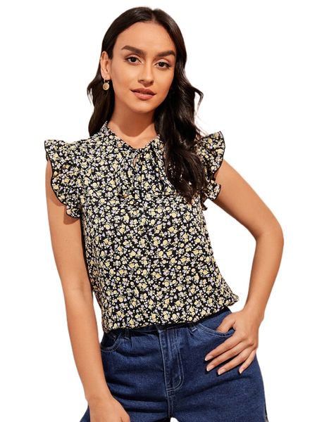 ditsy floral ruffle trim y6oh#, White 
ditsy floral ruffle trim y6oh#, White