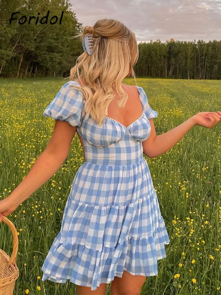 foridol lace up backless gingham chiffon summer dress vintage a-line puff sleeve plaid short dress chic blue holiday dress 2022 0617, Black;gray
foridol lace up backless gingham chiffon summer dress vintage a-line puff sleeve plaid short dress chic blue holiday dress 2022 0617, Black;gray
