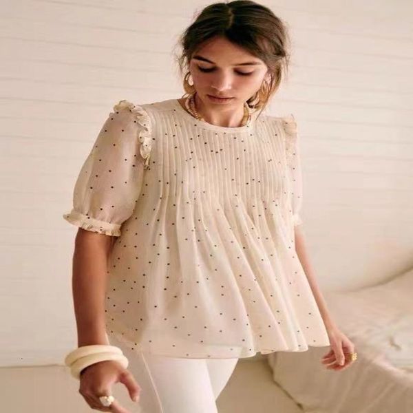 women's polos spring and summer french sweet wind round neck wave dot print pleated bubble sleeve shirt women's, White
women's polos spring and summer french sweet wind round neck wave dot print pleated bubble sleeve shirt women's, White