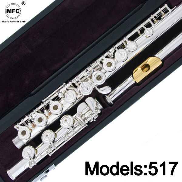music fancier club professional flute 517 silver plated flute gold plated lip plate b leg open close holes 17 e key 
music fancier club professional flute 517 silver plated flute gold plated lip plate b leg open close holes 17 e key