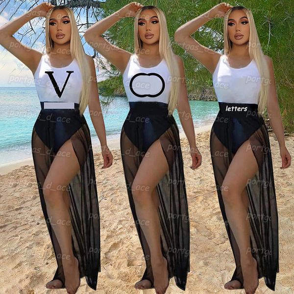 letters printed womens swimwear one piece swimsuit with mesh dress fashion summer plus size beach bathing suit, Black 
letters printed womens swimwear one piece swimsuit with mesh dress fashion summer plus size beach bathing suit, Black