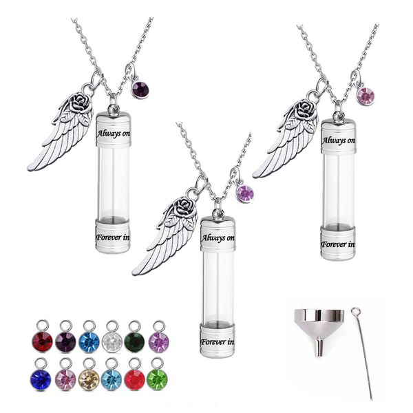 engraving glass vial with rose wings birthstone pendant necklace memorial pet human ashes cremation urn jewelry gifts for women men, Silver
engraving glass vial with rose wings birthstone pendant necklace memorial pet human ashes cremation urn jewelry gifts for women men, Silver