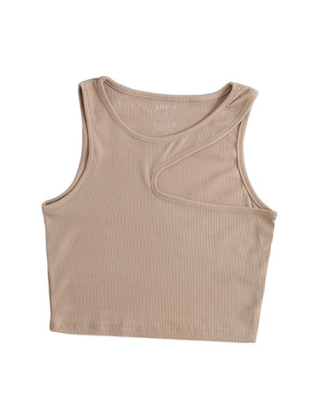 cut out rib-knit tank 95j4#, White