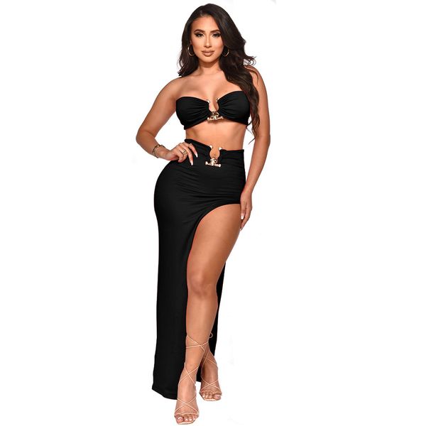 women two piece dress skirt sets strapless twist knot crop bra beach vacation bodycon maxi long dresses, White
women two piece dress skirt sets strapless twist knot crop bra beach vacation bodycon maxi long dresses, White