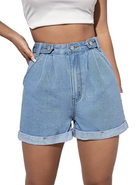 high waist roll up hem denim shorts p6uw#, White;black