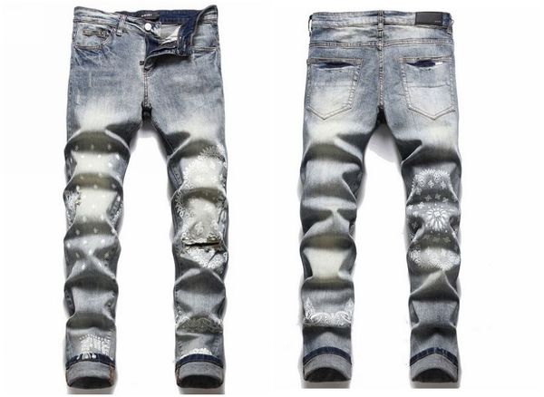men's jeans clothing small korean men's trousers with holes trend printing elastic slim fit pants, Blue
men's jeans clothing small korean men's trousers with holes trend printing elastic slim fit pants, Blue