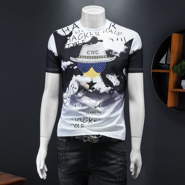 new printed short-sleeved t-shirt men's drill round neck trendy fashion all-match high-end summer dress large size bottoming shirt, White;black
new printed short-sleeved t-shirt men's drill round neck trendy fashion all-match high-end summer dress large size bottoming shirt, White;black