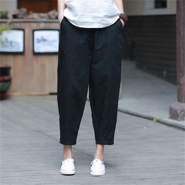johnature 2020 new style casual loose women calf length pants spring summer fashion solid cotton linen women pants lj200819, Black;white
johnature 2020 new style casual loose women calf length pants spring summer fashion solid cotton linen women pants lj200819, Black;white