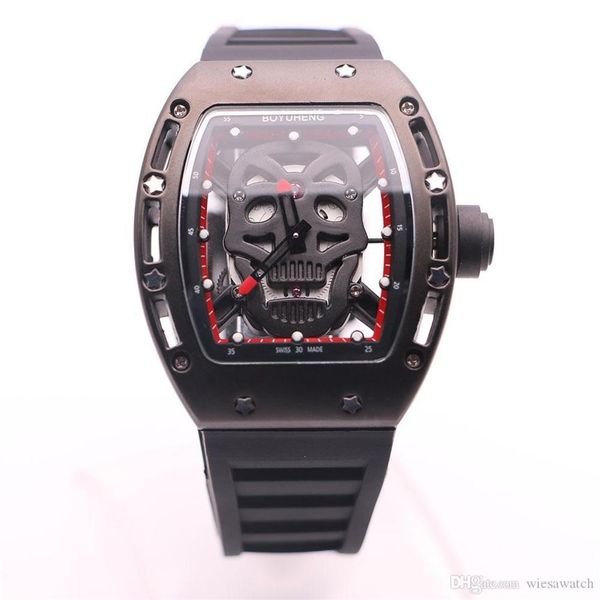 super wristwatch boyuheng baterry 43mm black skull skeleton dial two red hands mens watches tonneau case transparent quartz moveme272o, Slivery;brown
super wristwatch boyuheng baterry 43mm black skull skeleton dial two red hands mens watches tonneau case transparent quartz moveme272o, Slivery;brown