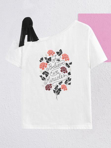 x anis illustration asymmetrical neck floral and slogan graphic tee r2ct#, White
x anis illustration asymmetrical neck floral and slogan graphic tee r2ct#, White