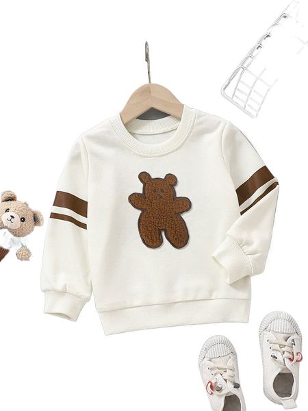 toddler girls bear patched sweatshirt 05a7#, Black;white